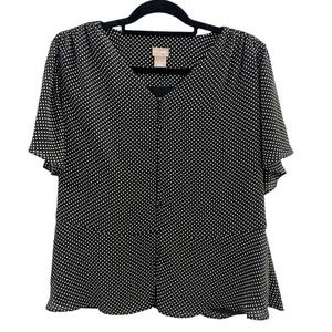 Chico's Peplum Flutter Sleeve Blouse Black White Polka Dot - Size 1